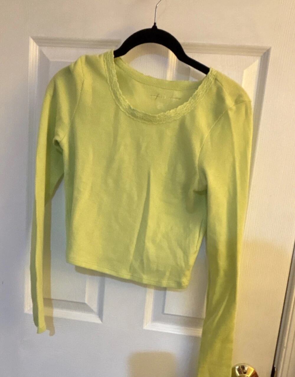 American Eagle Thermal Crop Top Women's Size XSmall Lime Green Waffle Knit